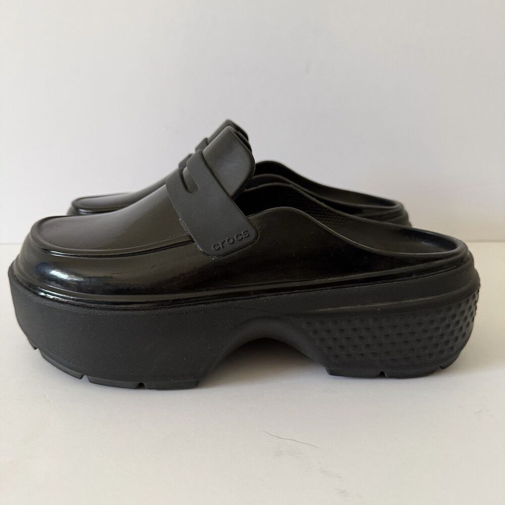 Crocs Stomp High Shine Loafer Womens 11 Black Glossy Platform Mule Clogs W11 M9